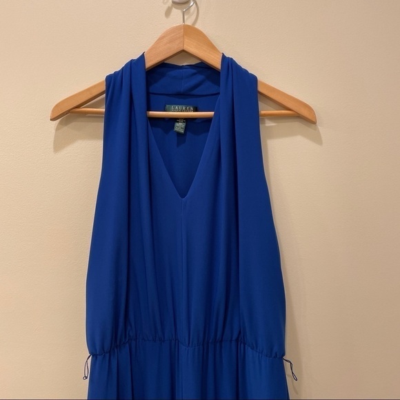 Lauren Ralph Lauren Blue Sleeveless Maxi Jersey Knit Dress V Neck - Picture 2 of 6